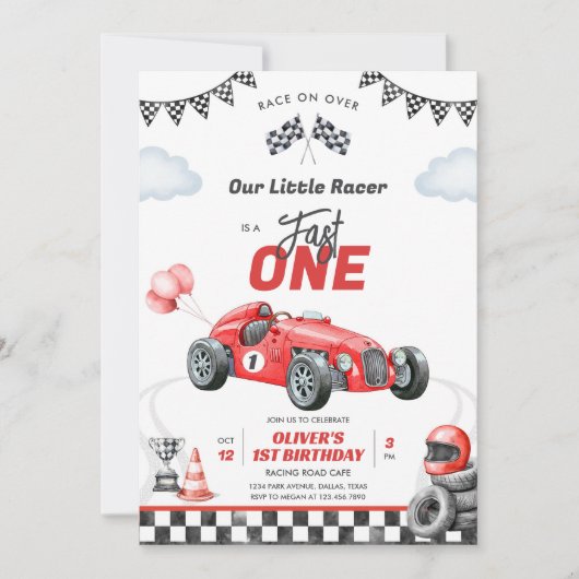 Fast One Race Car Boy 1st Birthday Invitation (Devant)