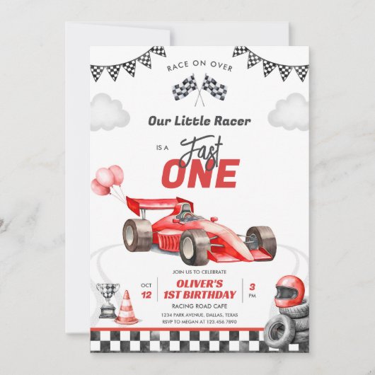 Fast One Race Car Boy 1st Birthday Invitation (Devant)