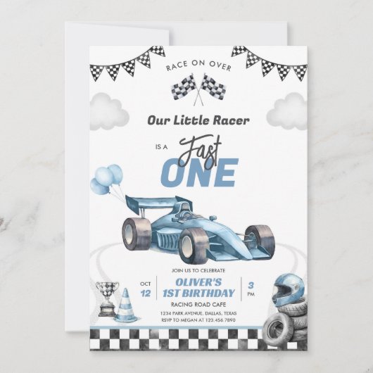 Fast One Race Car Boy 1st Birthday Invitation (Devant)