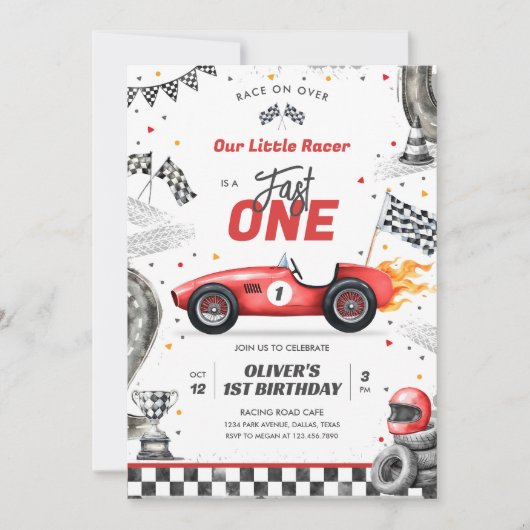 Fast One Race Car Boy 1st Birthday Invitation (Devant)