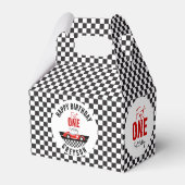 Fast One Race Car Boy 1st Birthday Party Bedankdoosjes (Achterkant)