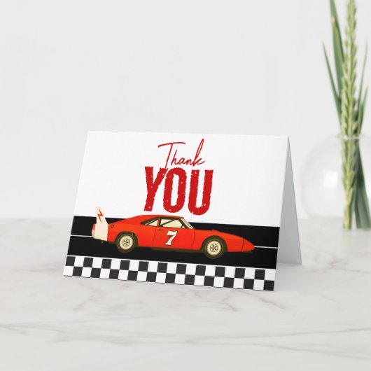 Fast One Race Car Boy 1st Birthday Party Bedankkaart (Voorkant)