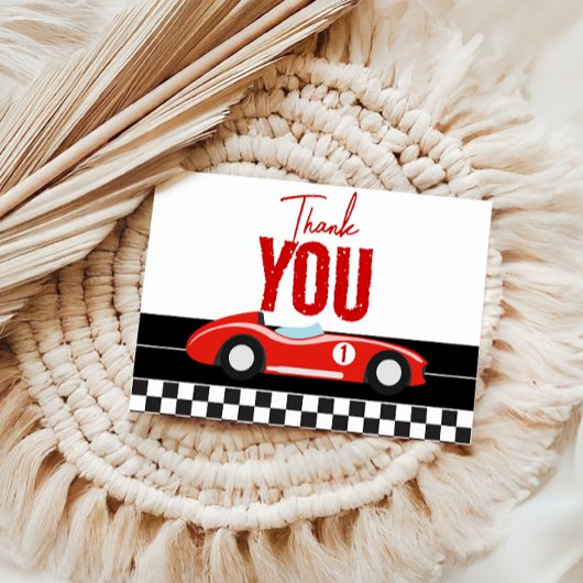 Fast One Race Car Boy 1st Birthday Party Bedankkaart