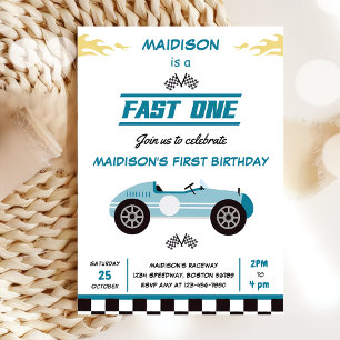 Fast One Race Car Boy 1st Birthday Party Kaart