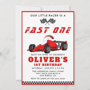 Fast One Race Car Boy 1st Birthday Party Kaart