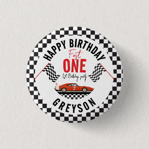 Fast One Race Car Boy 1st Birthday Party Ronde Button 3,2 Cm