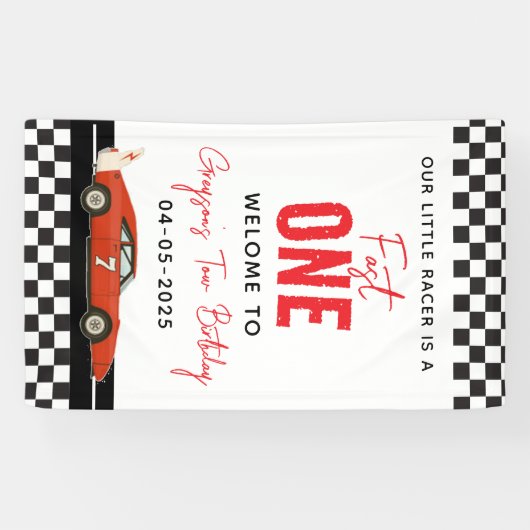 Fast One Race Car Boy 2e verjaardag Spandoek (Horizontaal)