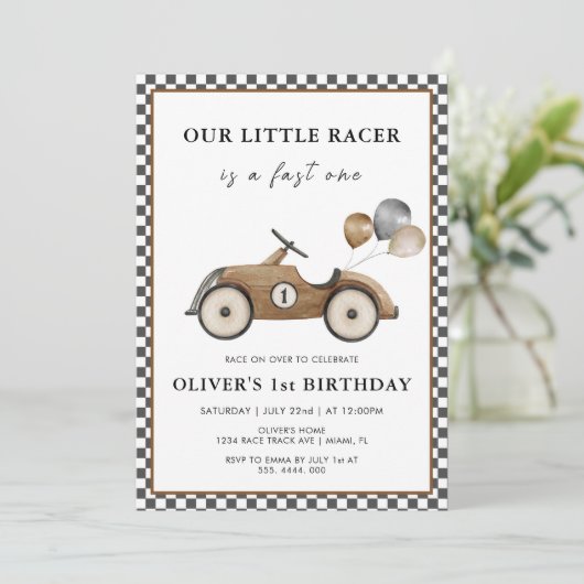 Fast One Race Car Boys 1st Birthday Kaart (Staand voorkant)