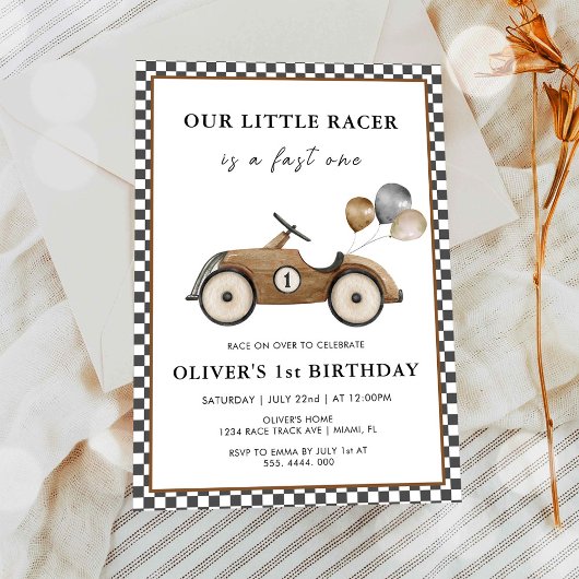 Fast One Race Car Boys 1st Birthday Kaart