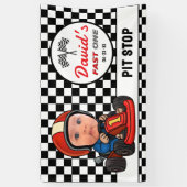 Fast ONE | Race Car Driver Pit Stop Birthday Spandoek (Verticaal)