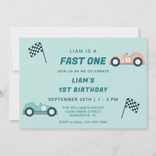 Fast One Race Car First Birthday Invitation (Devant)