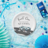 Fast One Race Car First Birthday Papieren Bordje (Feest)