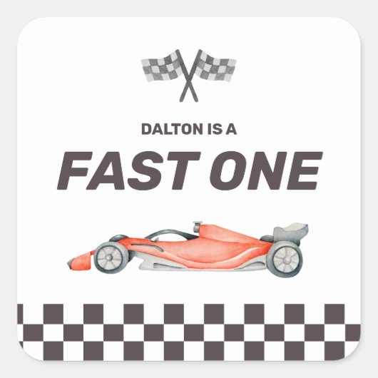 Fast One Race Car First Birthday Square Sticker (Voorkant)
