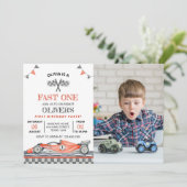 Fast One Race Car Foto Uitnodiging Verjaardag (Staand voorkant)