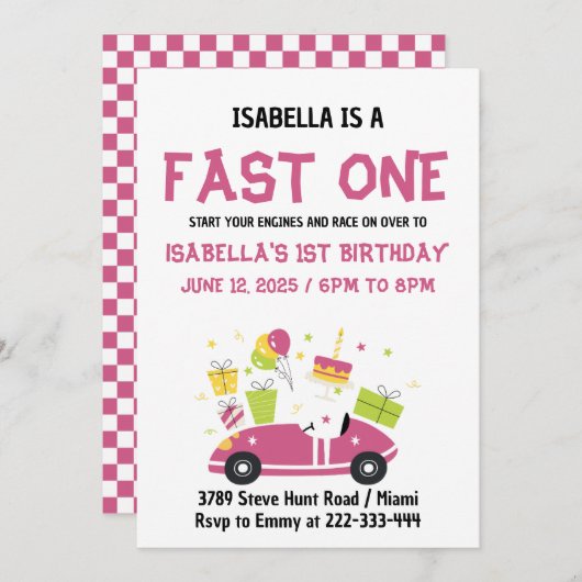 FAST ONE Race Car Girl 1e verjaardag Kaart (Voorkant / Achterkant)