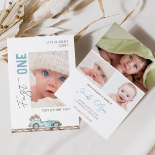 Fast One Race Car Photo Anniversaire Invitation