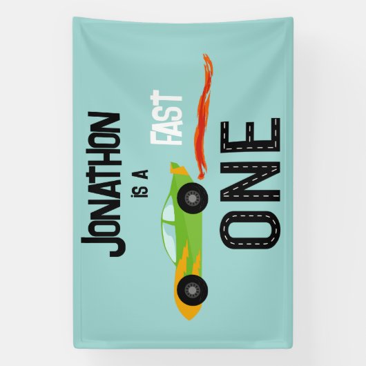 Fast ONE racecar thema 1e verjaardagsfeest Spandoek (Verticaal)