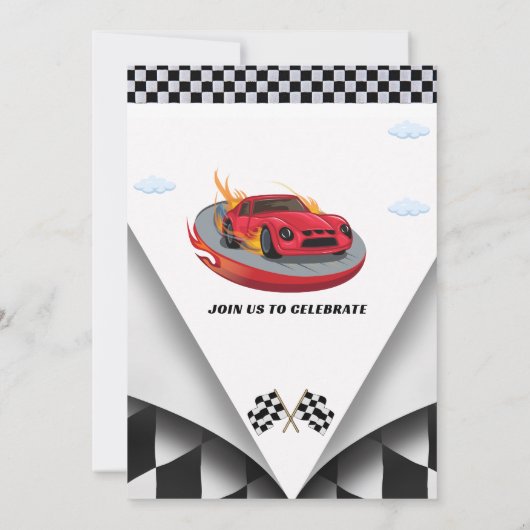 Fast One / Racewagen eerste verjaardag uitnodiging (Achterkant)