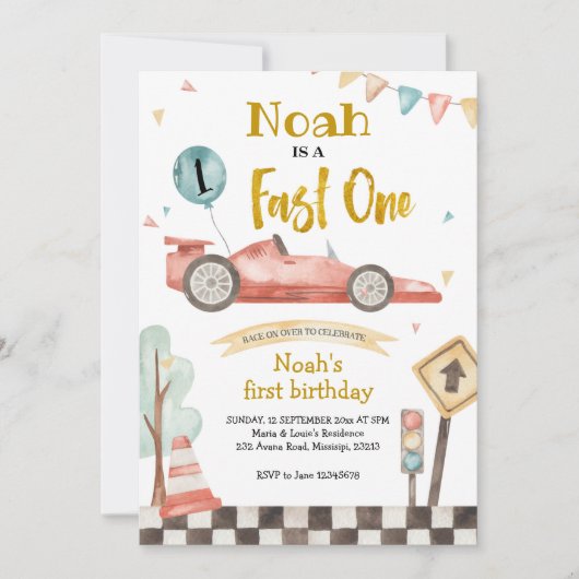 Fast One Racing Boy Birthday Uitnodiging (Voorkant)