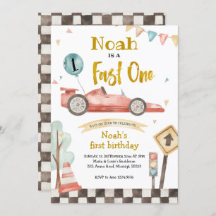 Fast One Racing Boy Birthday Uitnodiging