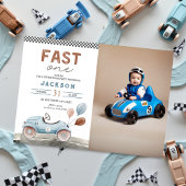 Fast One Racing Car Blue Boy 1e foto verjaardag Kaart