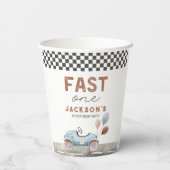 Fast One Racing Car Blue Boy 1e verjaardag Papieren Bekers (Achterkant)