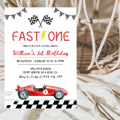 Fast One Racing Car Boy 1st Birthday Party Kaart