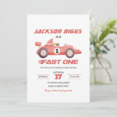 Fast One Racing Car Boy Eerste Verjaardag Kaart (Staand voorkant)