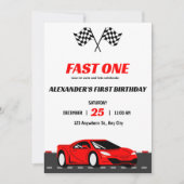 Fast One Racing Car Eerste Verjaardag Uitnodiging  (Voorkant)