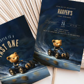 Fast One Racing Car Teddy Anniversaire Invitation