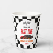 Fast One Red Flame Race Auto 1e Verjaardagsfeest Papieren Bekers (Achterkant)