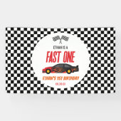 Fast One Red Flame Race Auto 1e Verjaardagsfeest Spandoek (Horizontaal)