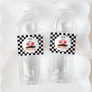 Fast One Red Flame Race Auto 1e Verjaardagsfeest Waterfles Etiket