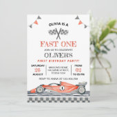 Fast One Red Race Auto 1e Jongen Verjaardag uitnod Kaart (Staand voorkant)