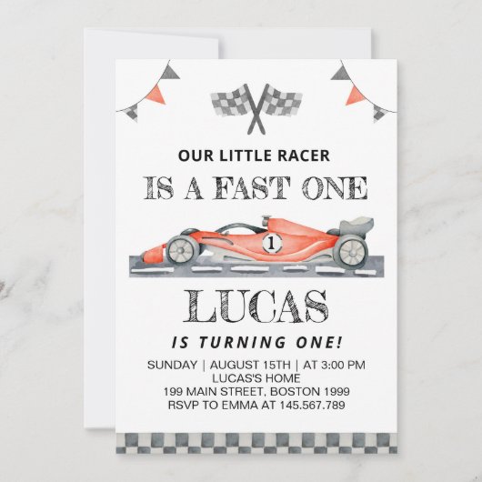 Fast One Red Race Car Anniversaire Fête Invitation (Devant)