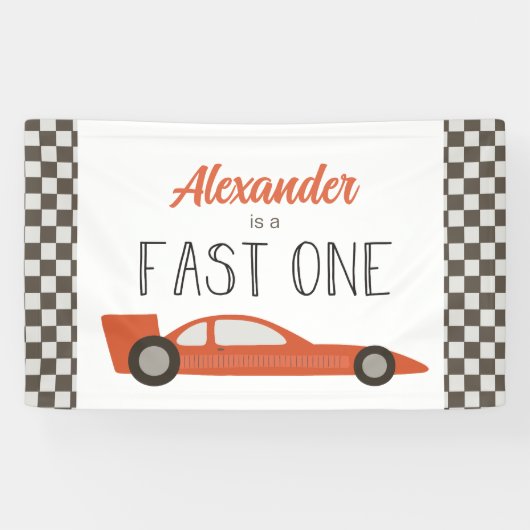 Fast One Red Race Car Birthday Banner (Horizontaal)