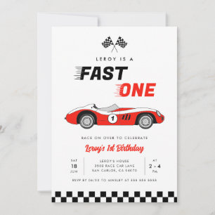 Fast One Red Race Car Boy 1e Verjaardag Kaart