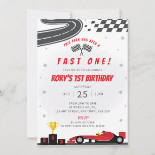 Fast One Red Racing Car 1e verjaardagsfeestje Uitn Kaart