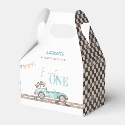 Fast ONE Retro Race Auto Verjaardag Favor Box Bedankdoosjes (Voorkant Zijde)