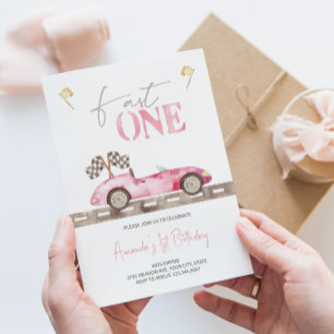 Fast ONE Retro Race Auto Verjaardag uitnodiging