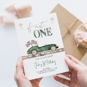 Fast ONE Retro Race Car Invitation Anniversaire