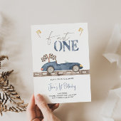 Fast ONE Retro Race Car Invitation Anniversaire
