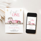 Fast ONE Retro Race Car Invitation Anniversaire