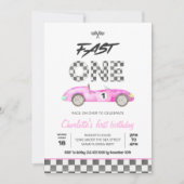 Fast ONE  Roze Race Auto 1e Verjaardag Kaart (Voorkant)
