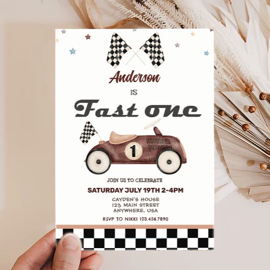 Fast One Vintage Cute Cars Invitations d'anniversa