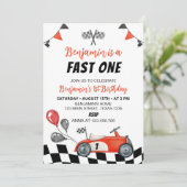 Fast One Vintage Race Car Boy Invitation Anniversa (Debout devant)