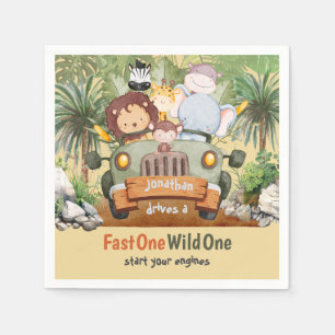 Fast One Wild One Safari Dieren Auto 1e verjaardag Servet