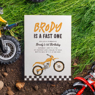 Fast One Yellow Dirt Bike Boy 1e Verjaardag Kaart