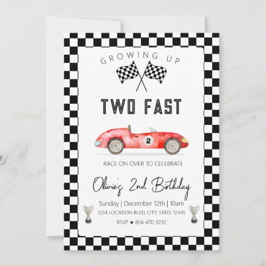 Fast Racing Car 2nd birthday Kaart (Voorkant)