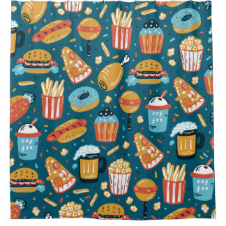 Fastfood pictogrammen:  Doodles Douchegordijn